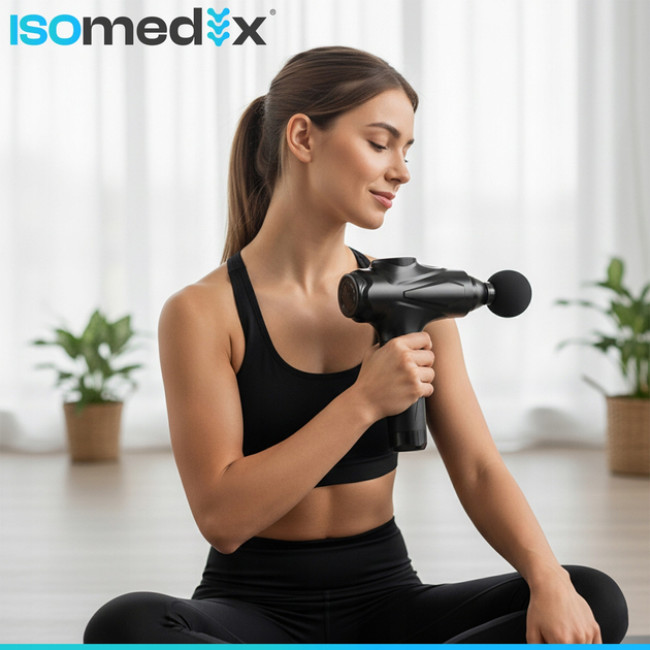 Массажер перкуссионный мышечный Isomedix аккумуляторный 12 насадок 30 уровней интенсивности (26441)