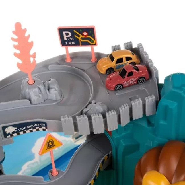 Гоночная трек-горка с машинками трасса с препятствиями Lion + 4 машинки Iso Trade 23130