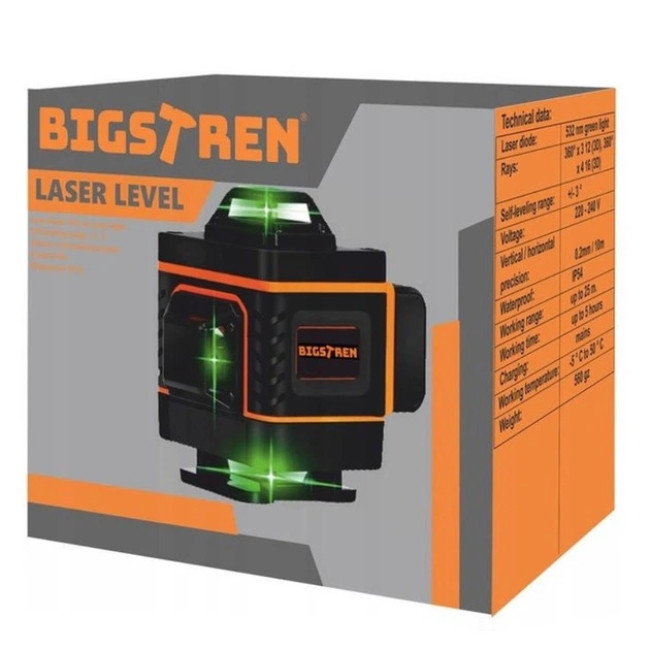 16-строчний лазерний рівень 360° BIGSTREN 25м (Польща)
