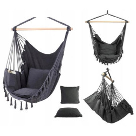 Подвесное кресло гамак бразильский BOHO 100см + 2 шт подушки Dark Grey