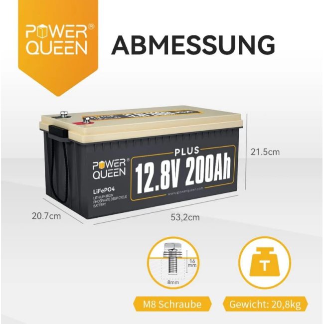 Аккумулятор LifePo4 200Ач Plus 12,8V 2560Wh BMS PowerQueen (Германия)