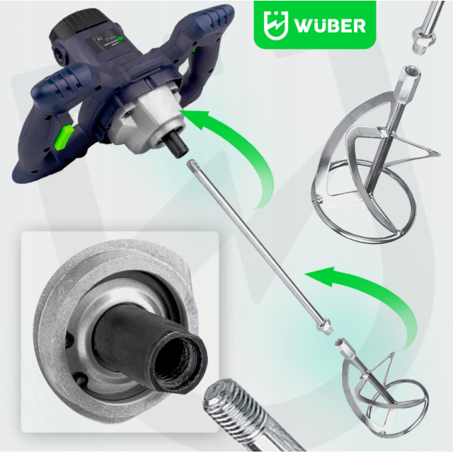 Міксер будівельний Wuber 2600Вт 120мм + 2 додаткові змішувачі (Польща)