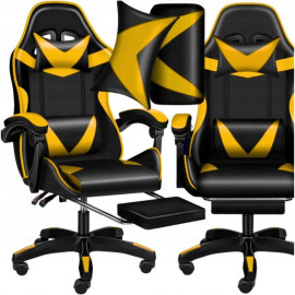 Кресло геймерское PLAYER с подставкой для ног и массажем Black/Yellow