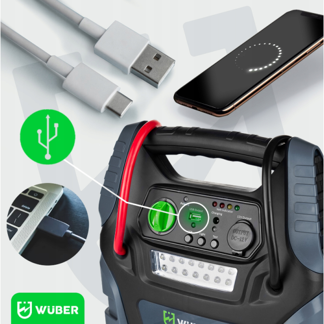 Пусковий пристрій (Бустер) з компресором 5в1 17Ач Wuber (Польща)