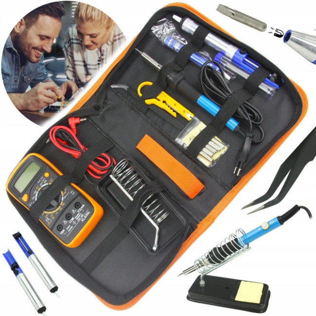 Електричний паяльник Mar-Pol XL Kit 80Вт 220-480°C і набір інструментів для пайки (M79345)