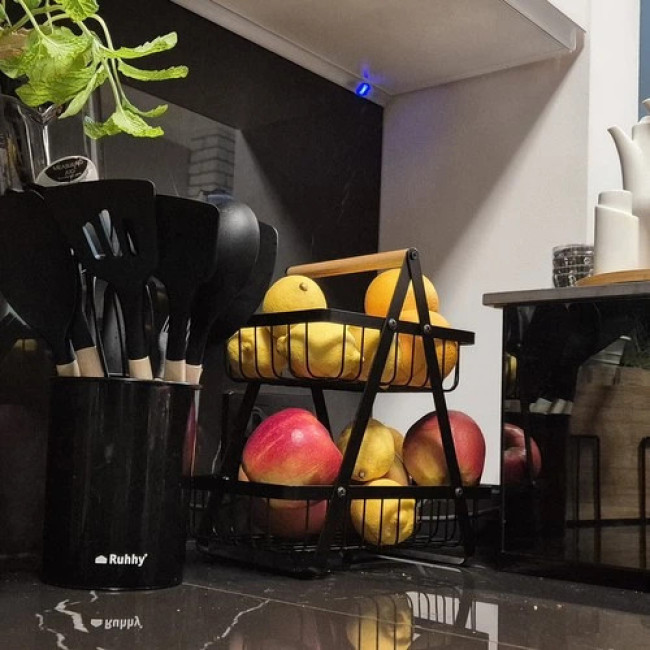 Бамбукова корзина для білизни Ruhhy 24269 на 100 л з двома відділеннями