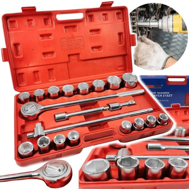 Набір торцевих ключів Mar-Pol M58252 3/4'' 6-гранні 21шт. 19-50 мм Польща