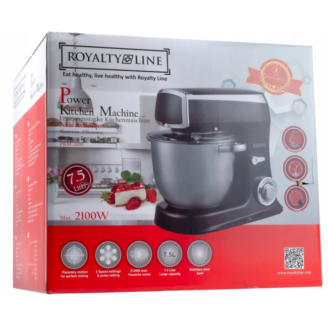 Кухонний комбайн Royalty Line RL-PKM-2100.7 Планетарний міксер 7.5 л Тістоміс з металевою чашею