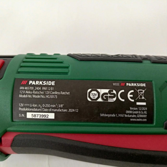 Аккумуляторный угловой гайковерт Parkside PAR 12 B1 (54 Нм, 3/8