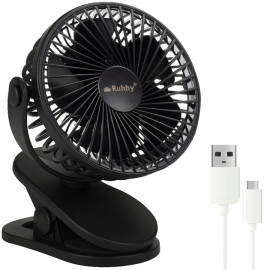 Акумуляторний настільний вентилятор з зажимом Ruhhy 3в1 1200 мАч USB-C 18 x 16 x 13 см Чорний (25567)