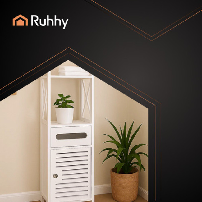 Окремостеїтельний шкаф для ванної кімнати колонная полка білого кольору Ruhhy 25763/n