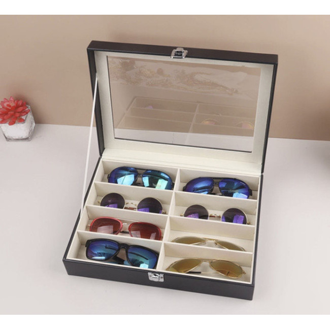 Органайзер шкатулка для зберігання окулярів Soulima 8 відділень 34 x 25 x 8 см Чорна (8512)