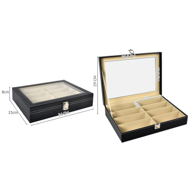 Органайзер шкатулка для зберігання окулярів Soulima 8 відділень 34 x 25 x 8 см Чорна (8512)