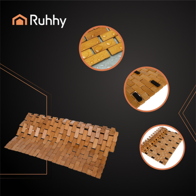 Коврик для ванни кімнати бамбуковий Ruhhy водонепроникний, під душ 80 x 50 x 1 см (26048)