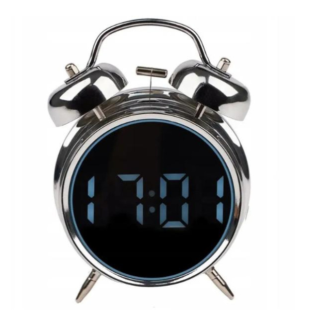 Будильник цифровой Izoxis Retro 26337 электронный настольный черный металл круглый LED дисплей