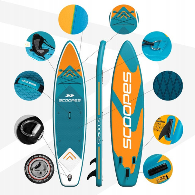 Надувная SUP доска Scoopes Velo 350 см с веслом, сиденьем, насосом и полным комплектом аксессуаров (112754)