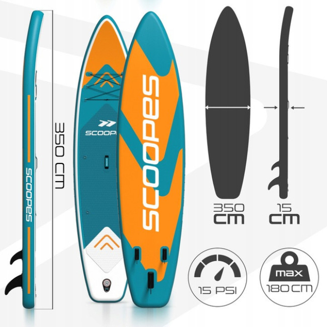Надувная SUP доска Scoopes Velo 350 см с веслом, сиденьем, насосом и полным комплектом аксессуаров (112754)