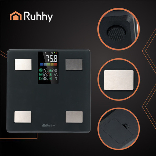 ЖК-весы для ванной комнаты - аналитические, черные, Ruhhy 20675