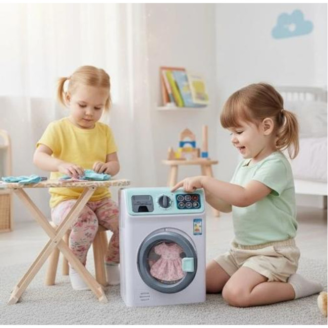 Іграшка пральна машина з сенсорною панеллю, звуковими ефектами та обертовим барабаном