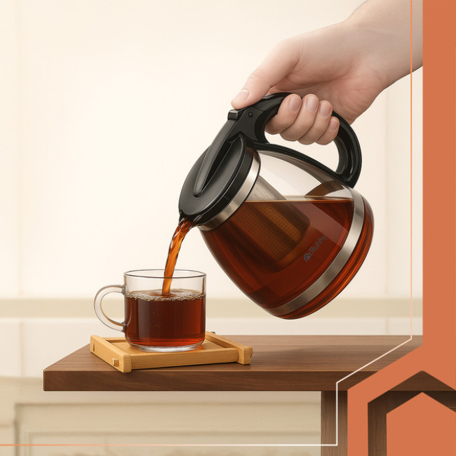 Скляний заварник для чаю, кави та трав Ruhhy 2 л термостійкий з металевим ситечком (26066)