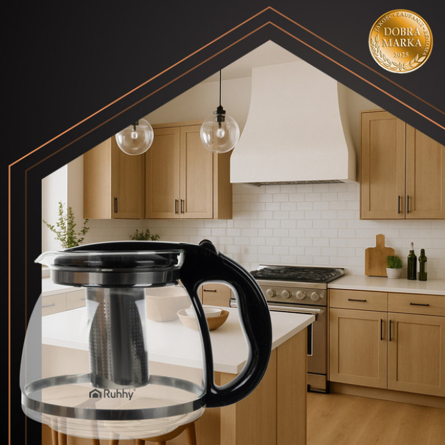 Скляний заварник для чаю, кави та трав Ruhhy 2 л термостійкий з металевим ситечком (26066)