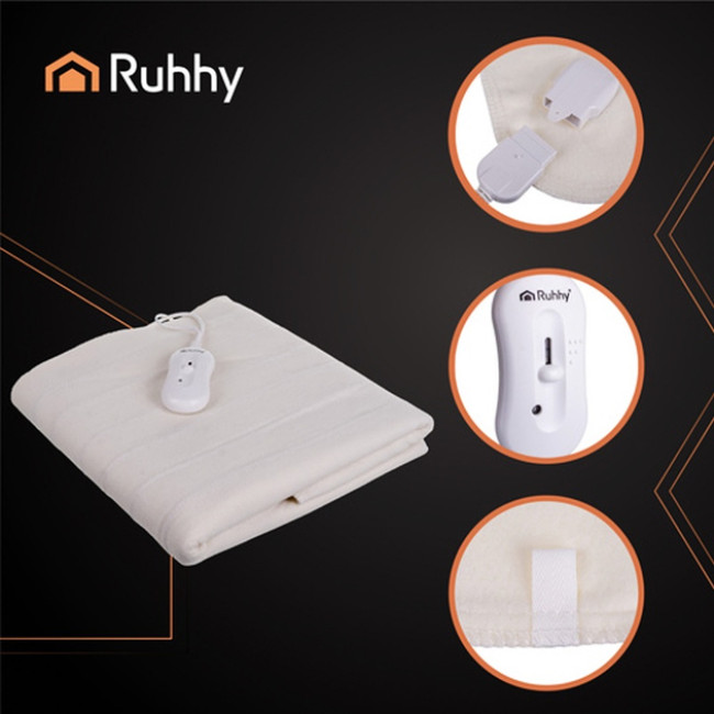 Електропростинь з підігрівом Ruhhy 26201 White електричне підкладочне ковдра на 65 Вт 3 режими 150 х 80 см