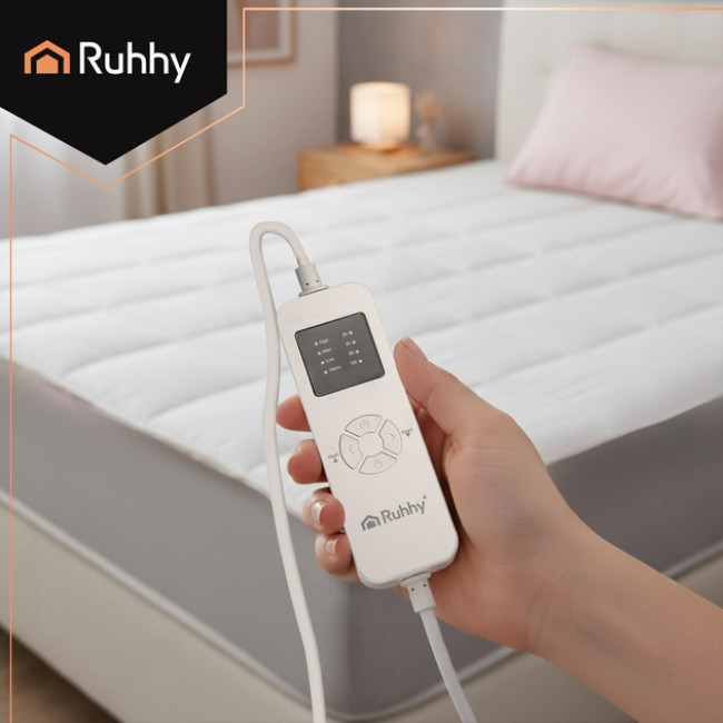 Електропростирадло наматрацник з підігрівом Ruhhy односпальне 190 х 80 см 9 режимів з таймером + пульт Білий (26222)