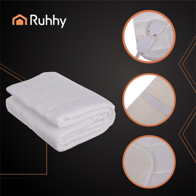 Електропростирадло наматрацник з підігрівом Ruhhy односпальне 190 х 80 см 9 режимів з таймером + пульт Білий (26222)