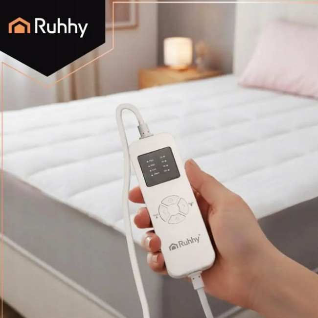 Электропростынь с подогревом Ruhhy 26223 электрический двуспальный наматрасник 140 Вт 2 зоны с таймером 203x152 см