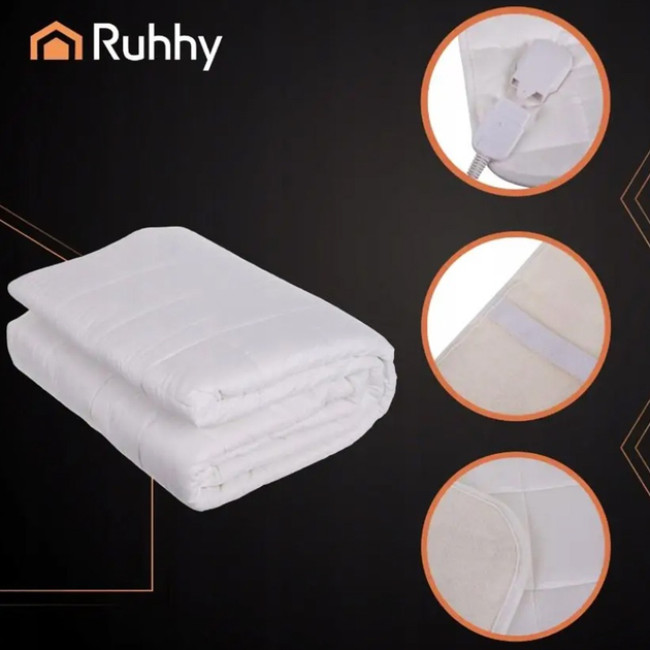 Электропростынь с подогревом Ruhhy 26223 электрический двуспальный наматрасник 140 Вт 2 зоны с таймером 203x152 см