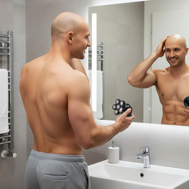 Мужская роторная аккумуляторная электробритва 5в1 Soulima 26423 USB триммер для стрижки бороды головы для носа и ушей + массажные насадки