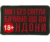 Шеврон SteelCats Ми і Без Світла Бачимо Що Ви ... 80на50 \ тк.олива \ напис (9912)