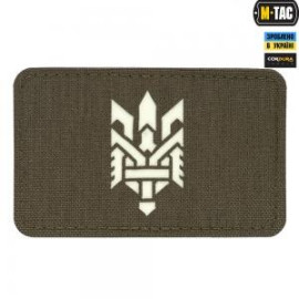 Шеврон SteelCats M-Tac нашивка Тризуб (стилізація) Laser Cut горизонтальна Ranger Green/GID