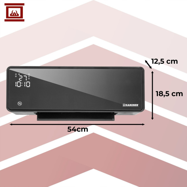 Электрический настенный обогреватель-воздушная завеса KAMINER 26399 Black (2000 Вт, Wi-Fi, стеклянная панель, пульт ДУ, Польша)