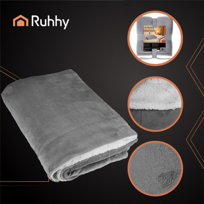 Щільний двосторонній плед-покривало Ruhhy двоспальний 150 х 200 см Сірий
