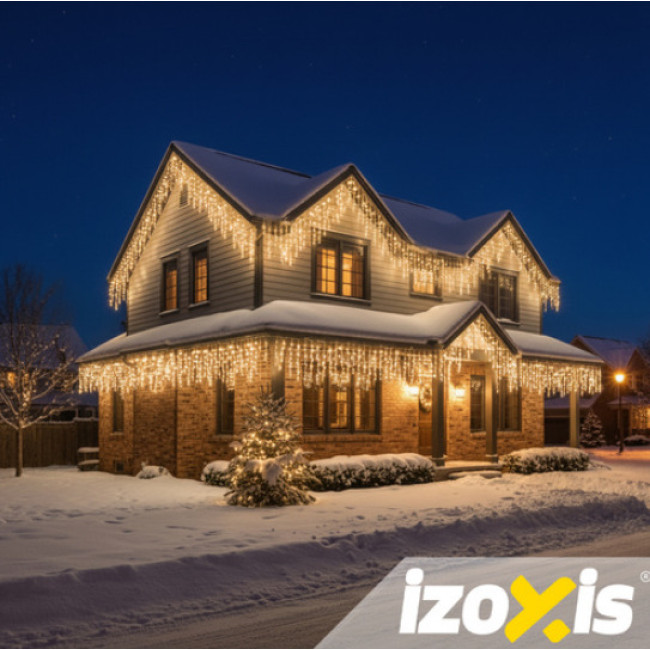 Різдвяна вулична гірлянда-бурульки IZOXIS 23223 (500 LED, 22,5 м, теплий білий, IP44, мерехтіння, 8 режимів)