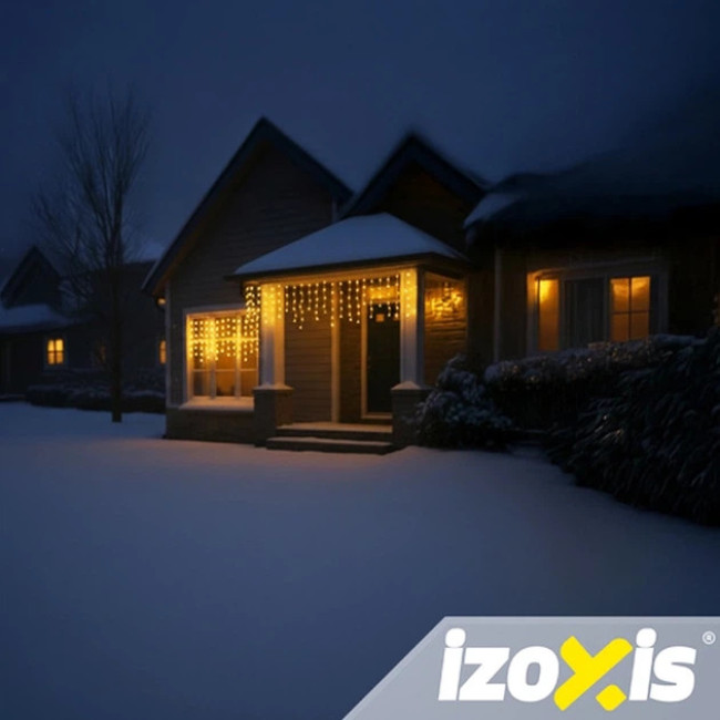 Гирлянда бахрома сосульки на дверь и окна Izoxis 26858 новогодняя 6 м светодиодные 100 LED теплый белый цвет для улицы и помещений со вспышкой