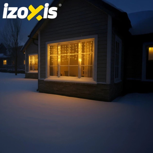 Гирлянда бахрома сосульки на дверь и окна Izoxis 26858 новогодняя 6 м светодиодные 100 LED теплый белый цвет для улицы и помещений со вспышкой