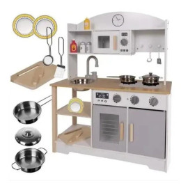 Кухня дитяча ігрова дерев'яна + посуд і спеції звуки Крузель 21933