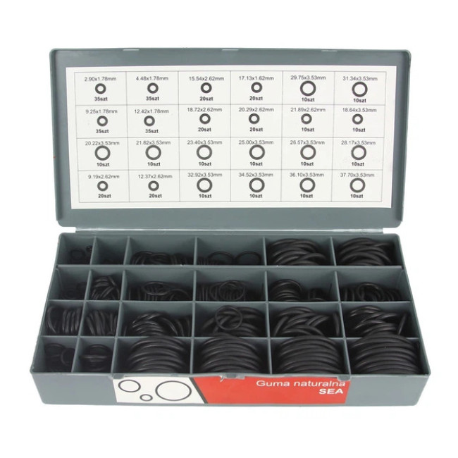 Набор резиновых сальников Mar-Pol M66453 уплотнительные 900 шт в наборе + контейнеры Серый