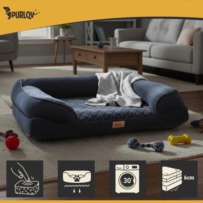 Лежанка для собаки и кошки Purlov 26915 ортопедическая кровать для животных с антискользящим дном размер M - 80x65x19 см