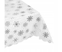 Скатертина різдвяна декоративна, Ruhhy Біла з срібними сніжинками 140 x 220 см