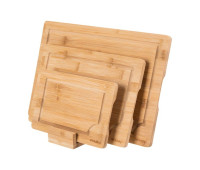 Набір бамбукових кухонних роздільних дощок Ruhhy 3 дошки з канавками для відводу рідини на підставці (26265)