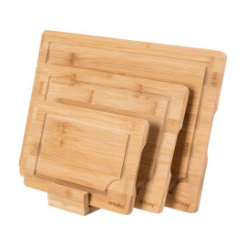 Набір бамбукових кухонних роздільних дощок Ruhhy 3 дошки з канавками для відводу рідини на підставці (26265)