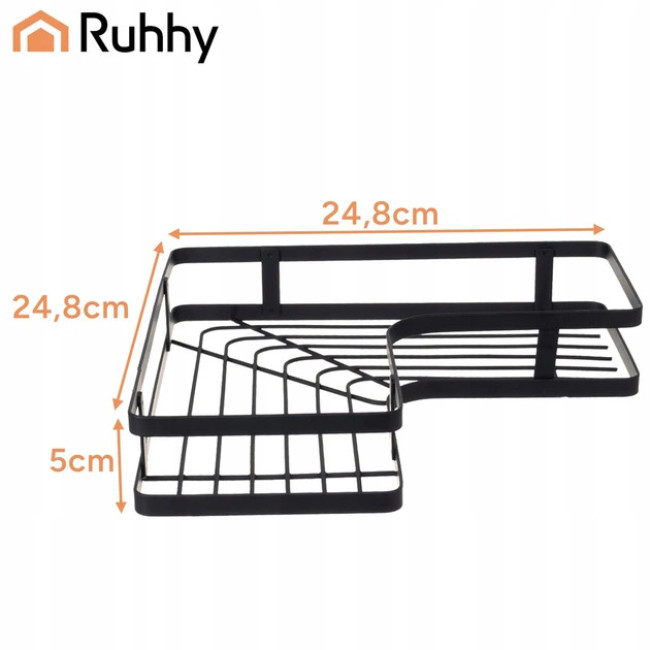 Полка для ванной комнаты угловая в стиле лофт Ruhhy набор из 2 полок, монтаж без сверления, Черная (27092)