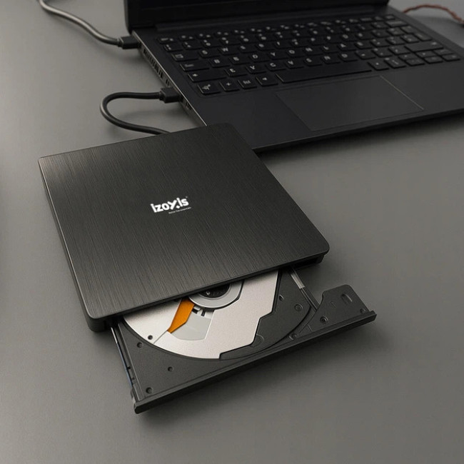 Внешний портативный привод Izoxis USB 3.0 записывающий DVD±R/RW, CD-RW (26083)