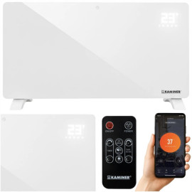 Скляний електричний обігрівач Kaminer Zelva 2500 Вт з управлінням через WiFi та пультом Білий (26573)
