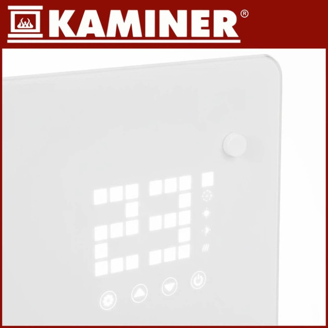 Скляний електричний обігрівач Kaminer Zelva 2500 Вт з управлінням через WiFi та пультом Білий (26573)