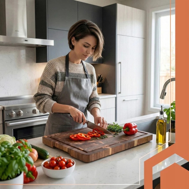 Розділова доска кухонна дерев'яна Ruhhy велика товста із дерева акації 43 x 33 x 3 см (26924)