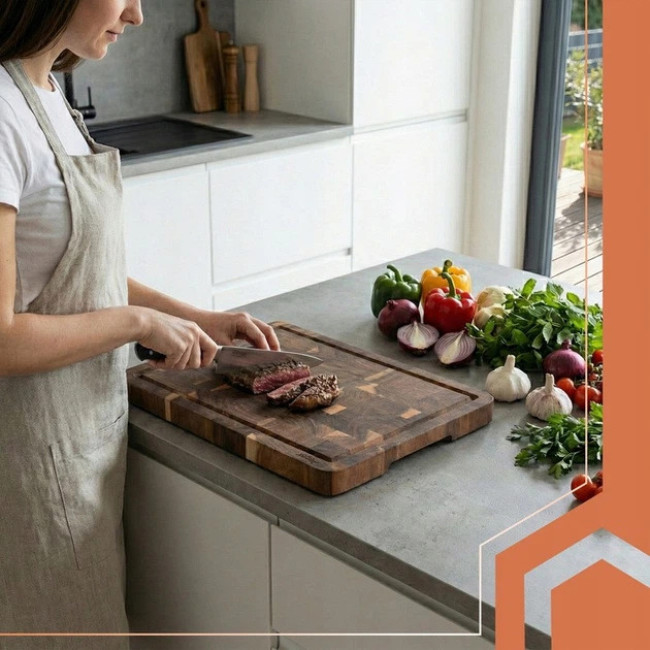 Разделочная доска кухонная деревянная Ruhhy большая толстая из дерева акации 43 x 33 x 3 см (26924)
